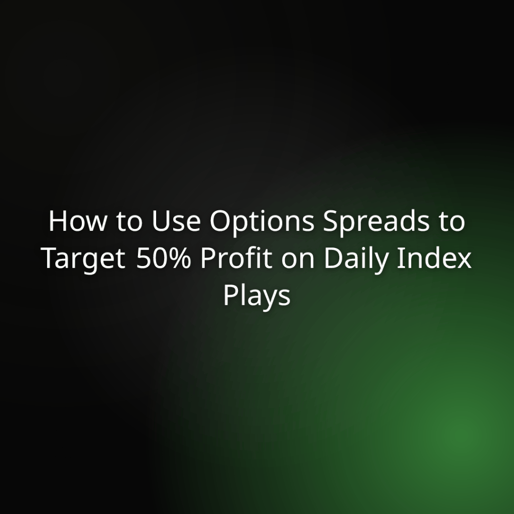 Title slide: How to Use Options Spreads to Target 50% Profit on Daily Index Plays, with a dark green gradient background.