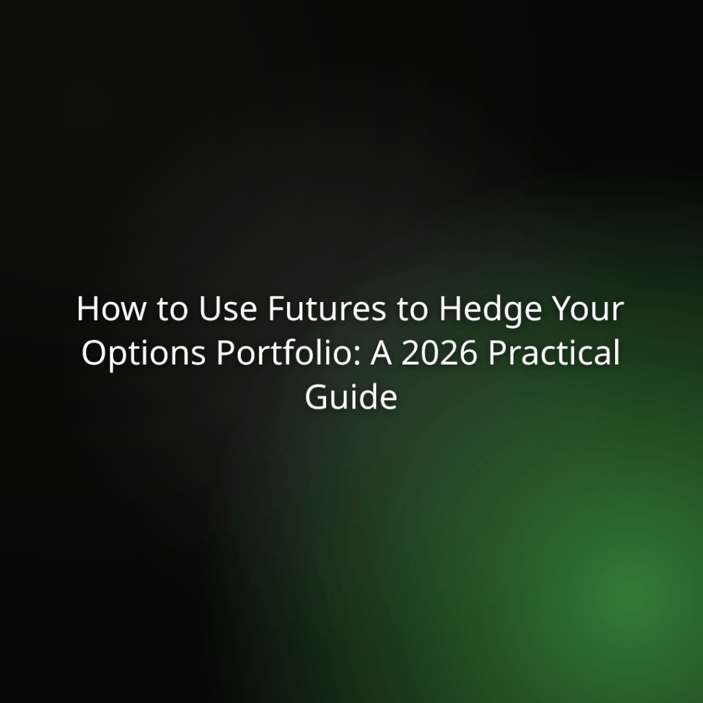 Hero title: 'How to Use Futures to Hedge Your Options Portfolio: A 2026 Practical Guide' on a dark green-glow background.