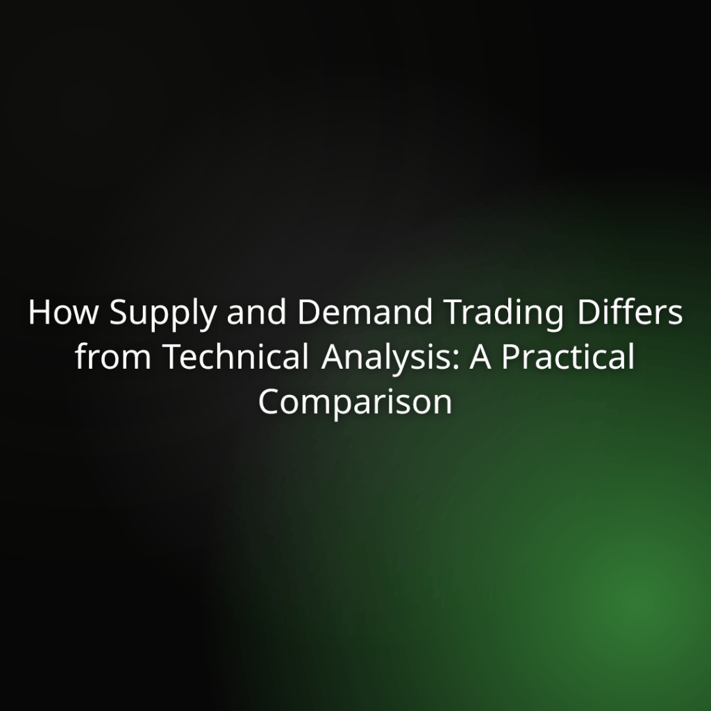 Title slide: How Supply and Demand Trading Differs from Technical Analysis: A Practical Comparison on a dark green gradient background.